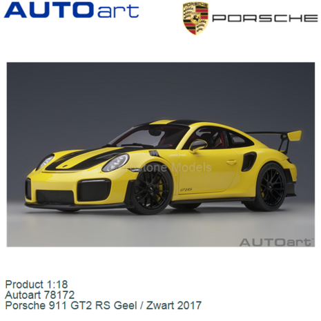 Product 1:18 | Autoart 78172 | Porsche 911 GT2 RS Geel / Zwart 2017