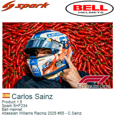 Product 1:5 | Spark 5HF234 | Bell Helmet | Atlassian Wiliams Racing 2025 #55 - C.Sainz