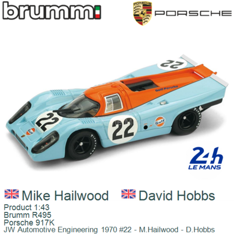 Product 1:43 | Brumm R495 | Porsche 917K | JW Automotive Engineering 1970 #22 - M.Hailwood - D.Hobbs