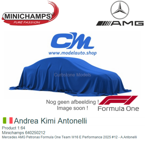 Product 1:64 | Minichamps 640250212 | Mercedes AMG Petronas Formula One Team W16 E Performance 2025 #12 - A.Antonelli