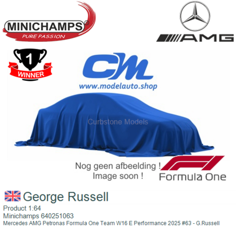 Product 1:64 | Minichamps 640251063 | Mercedes AMG Petronas Formula One Team W16 E Performance 2025 #63 - G.Russell