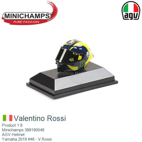 Product 1:8 | Minichamps 399190046 | AGV Helmet | Yamaha 2019 #46 - V.Rossi