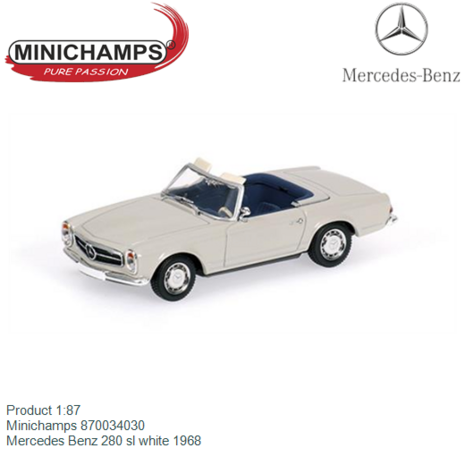 Product 1:87 | Minichamps 870034030 | Mercedes Benz 280 sl white 1968