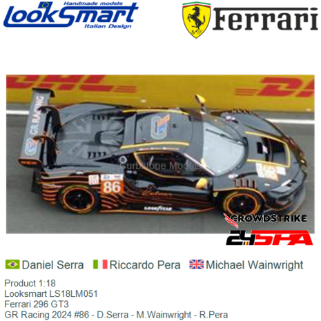 Product 1:18 | Looksmart LS18LM051 | Ferrari 296 GT3 | GR Racing 2024 #86 - D.Serra - M.Wainwright - R.Pera