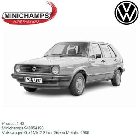 Product 1:43 | Minichamps 940054190 | Volkswagen Golf Mk.2 Silver Green Metallic 1985
