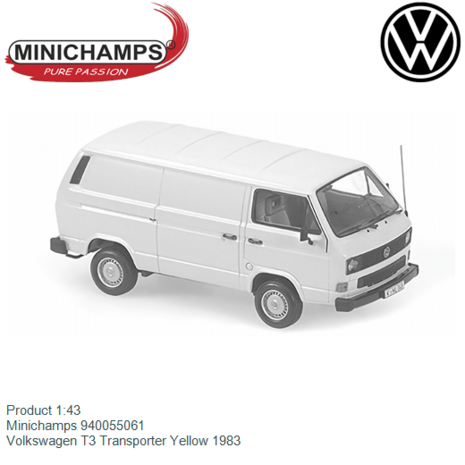 Product 1:43 | Minichamps 940055061 | Volkswagen T3 Transporter Yellow 1983