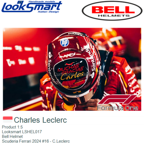 Product 1:5 | Looksmart LSHEL017 | Bell Helmet | Scuderia Ferrari 2024 #16 - C.Leclerc