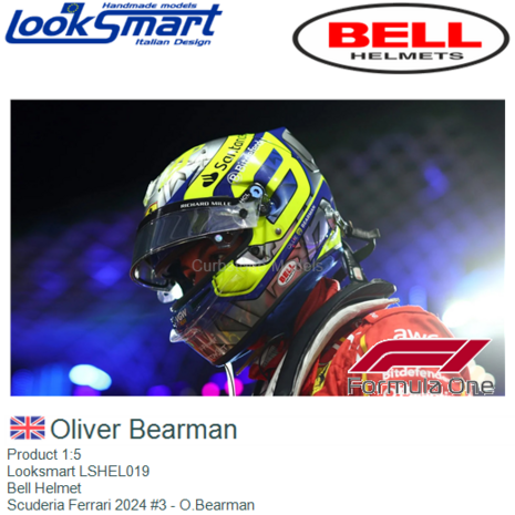 Product 1:5 | Looksmart LSHEL019 | Bell Helmet | Scuderia Ferrari 2024 #3 - O.Bearman