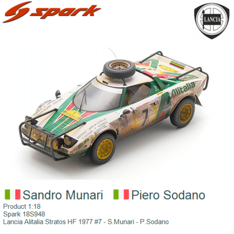 Product 1:18 | Spark 18S948 | Lancia Alitalia Stratos HF 1977 #7 - S.Munari - P.Sodano