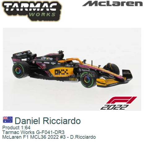 Product 1:64 | Tarmac Works G-F041-DR3 | McLaren F1 MCL36 2022 #3 - D.Ricciardo