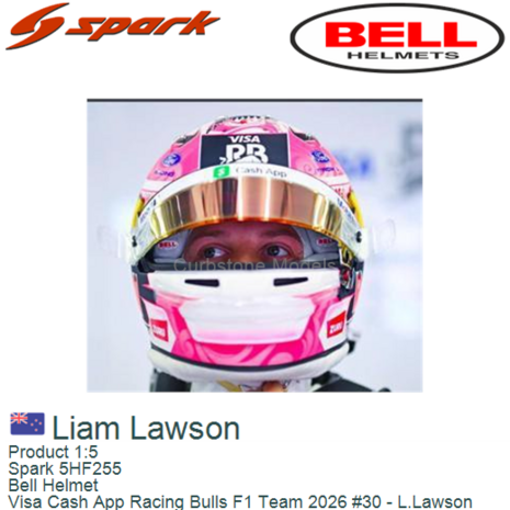 Product 1:5 | Spark 5HF255 | Bell Helmet | Visa Cash App Racing Bulls F1 Team 2026 #30 - L.Lawson