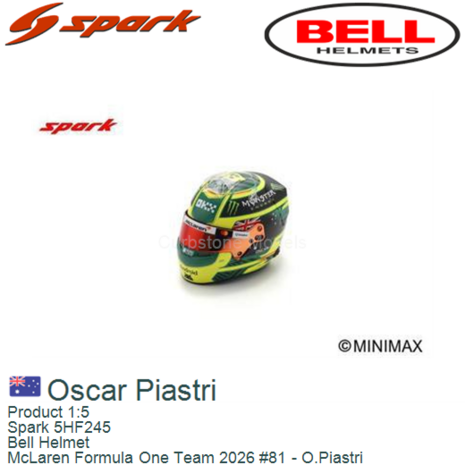 Product 1:5 | Spark 5HF245 | Bell Helmet | McLaren Formula One Team 2026 #81 - O.Piastri