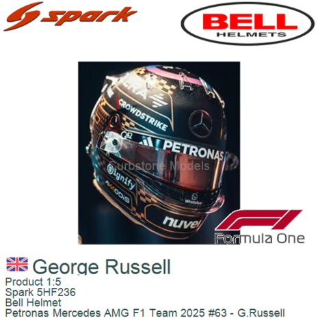 Product 1:5 | Spark 5HF236 | Bell Helmet | Petronas Mercedes AMG F1 Team 2025 #63 - G.Russell
