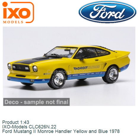 Product 1:43 | IXO-Models CLC626N.22 | Ford Mustang II Monroe Handler Yellow and Blue 1978