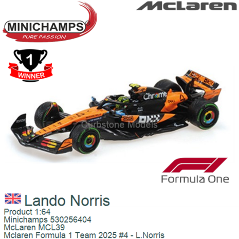 Product 1:64 | Minichamps 530256404 | McLaren MCL39 | Mclaren Formula 1 Team 2025 #4 - L.Norris