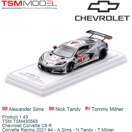 Product 1:43 | TSM TSM430565 | Chevrolet Corvette C8.R | Corvette Racing 2021 #4 - A.Sims - N.Tandy - T.Milner