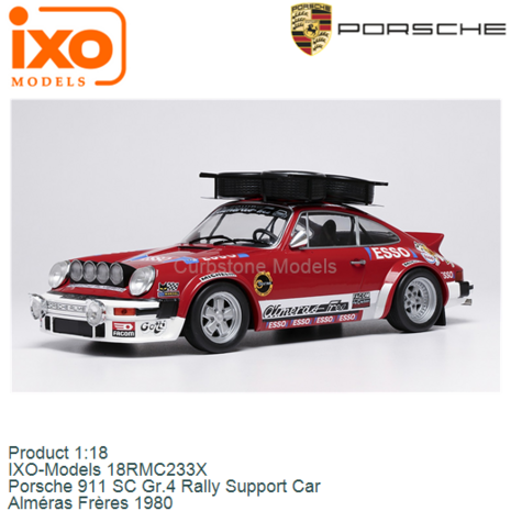 Product 1:18 | IXO-Models 18RMC233X | Porsche 911 SC Gr.4 Rally Support Car | Alm&eacute;ras Fr&egrave;res 1980