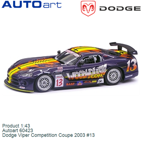 Product 1:43 | Autoart 60423 | Dodge Viper Competition Coupe 2003 #13