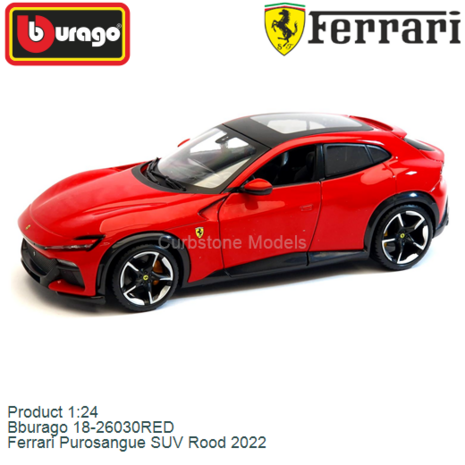 Product 1:24 | Bburago 18-26030RED | Ferrari Purosangue SUV Rood 2022