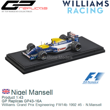 Product 1:43 | GP Replicas GP43-16A | Williams Grand Prix Engineering FW14b 1992 #5 - N.Mansell