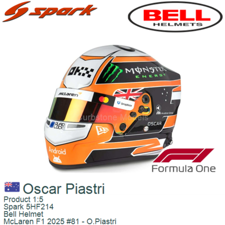 Product 1:5 | Spark 5HF214 | Bell Helmet | McLaren F1 2025 #81 - O.Piastri