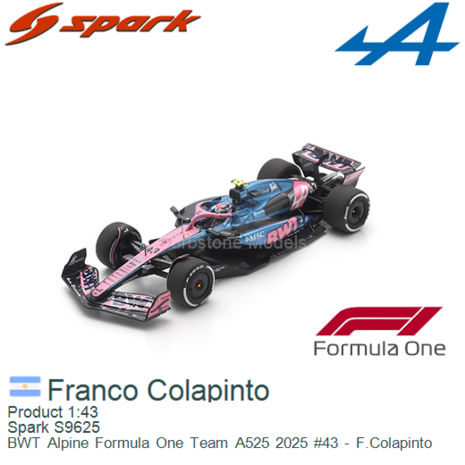 Product 1:43 | Spark S9625 | BWT Alpine Formula One Team A525 2025 #43 - F.Colapinto