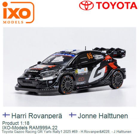 Product 1:18 | IXO-Models RAM999A.22 | Toyota Gazoo Racing GR Yarls Rally1 2025 #69 - H.Rovanperä - J.Halttunen