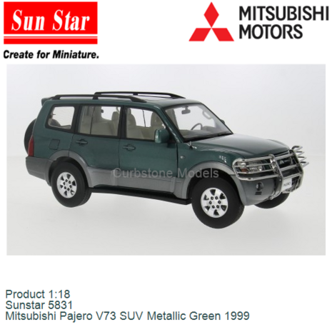 Product 1:18 | Sunstar 5831 | Mitsubishi Pajero V73 SUV Metallic Green 1999