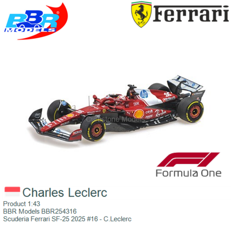 Product 1:43 | BBR Models BBR254316 | Scuderia Ferrari SF-25 2025 #16 - C.Leclerc