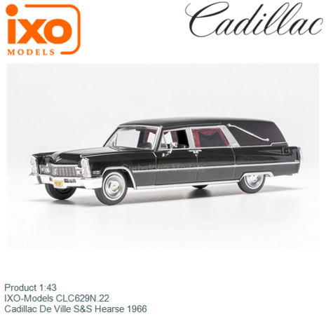 Product 1:43 | IXO-Models CLC629N.22 | Cadillac De Ville S&S Hearse 1966