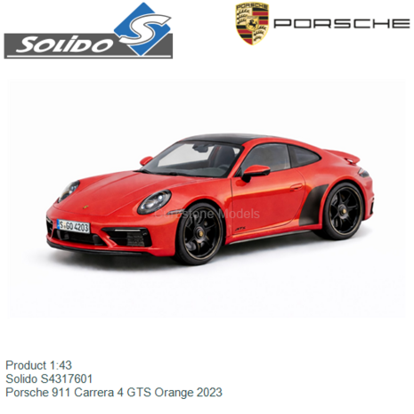 Product 1:43 | Solido S4317601 | Porsche 911 Carrera 4 GTS Orange 2023