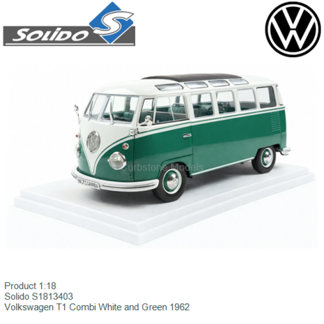 Product 1:18 | Solido S1813403 | Volkswagen T1 Combi White and Green 1962