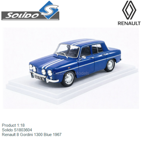 Product 1:18 | Solido S1803604 | Renault 8 Gordini 1300 Blue 1967