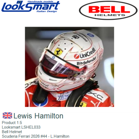 Product 1:5 | Looksmart LSHEL033 | Bell Helmet | Scuderia Ferrari 2026 #44 - L.Hamilton