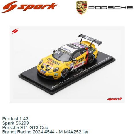 Product 1:43 | Spark S6299 | Porsche 911 GT3 Cup | Brandt Racing 2024 #544 - M.Müller