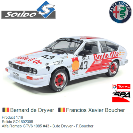 Product 1:18 | Solido SO1802308 | Alfa Romeo GTV6 1985 #43 - B.de Dryver - F.Boucher