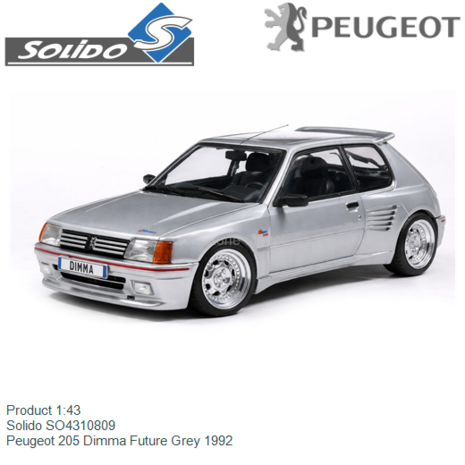 Product 1:43 | Solido SO4310809 | Peugeot 205 Dimma Future Grey 1992