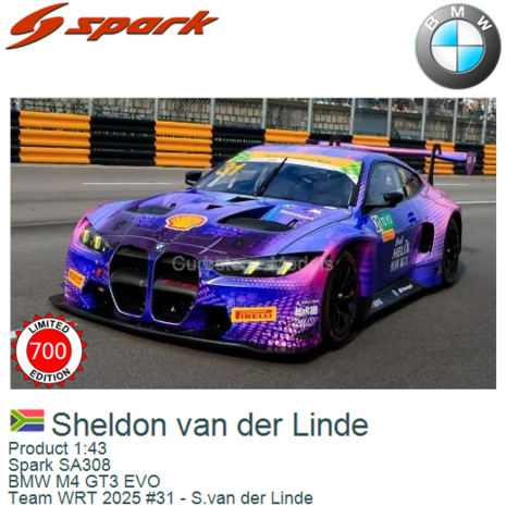 Product 1:43 | Spark SA308 | BMW M4 GT3 EVO | Team WRT 2025 #31 - S.van der Linde