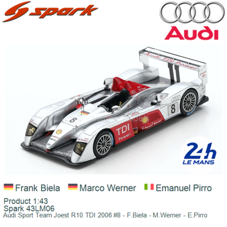 Product 1:43 | Spark 43LM06 | Audi Sport Team Joest R10 TDI 2006 #8 - F.Biela - M.Werner - E.Pirro