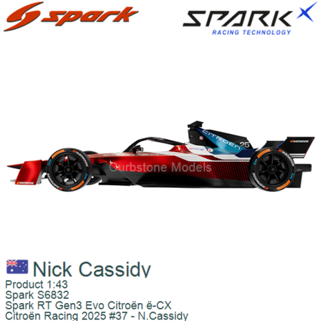 Product 1:43 | Spark S6832 | Spark RT Gen3 Evo Citro&euml;n &euml;-CX | Citro&euml;n Racing 2025 #37 - N.Cassidy
