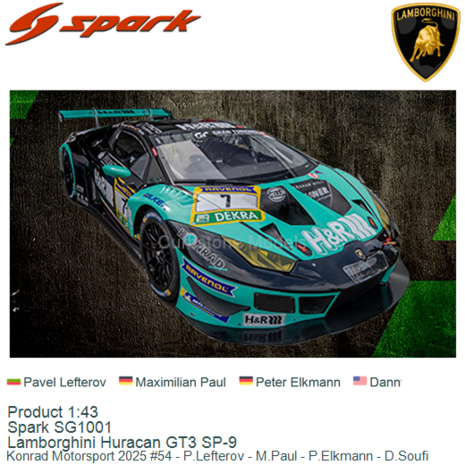 Product 1:43 | Spark SG1001 | Lamborghini Huracan GT3 SP-9 | Konrad Motorsport 2025 #54 - P.Lefterov - M.Paul - P.Elkmann - D.S