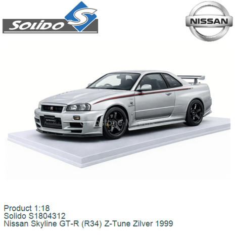 Product 1:18 | Solido S1804312 | Nissan Skyline GT-R (R34) Z-Tune Zilver 1999