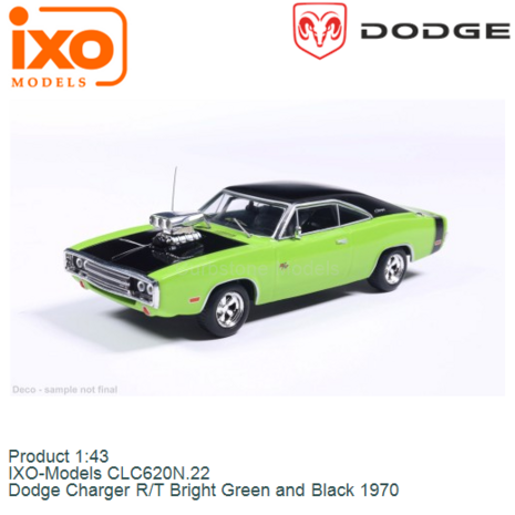 Product 1:43 | IXO-Models CLC620N.22 | Dodge Charger R/T Bright Green and Black 1970
