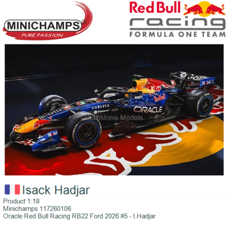 Product 1:18 | Minichamps 117260106 | Oracle Red Bull Racing RB22 Ford 2026 #5 - I.Hadjar
