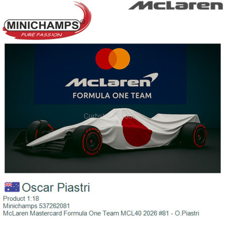 Product 1:18 | Minichamps 537262081 | McLaren Mastercard Formula One Team MCL40 2026 #81 - O.Piastri