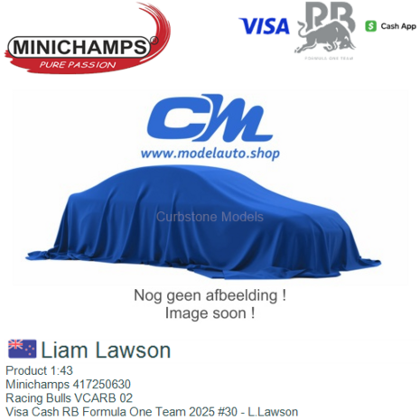 Product 1:43 | Minichamps 417250630 | Racing Bulls VCARB 02 | Visa Cash RB Formula One Team 2025 #30 - L.Lawson