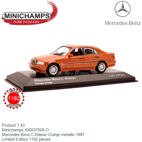 Product 1:43 | Minichamps 430037000-O | Mercedes Benz C Klasse Oranje metallic 1997