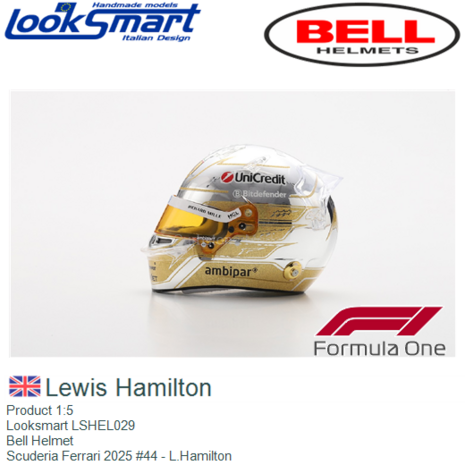 Product 1:5 | Looksmart LSHEL029 | Bell Helmet | Scuderia Ferrari 2025 #44 - L.Hamilton