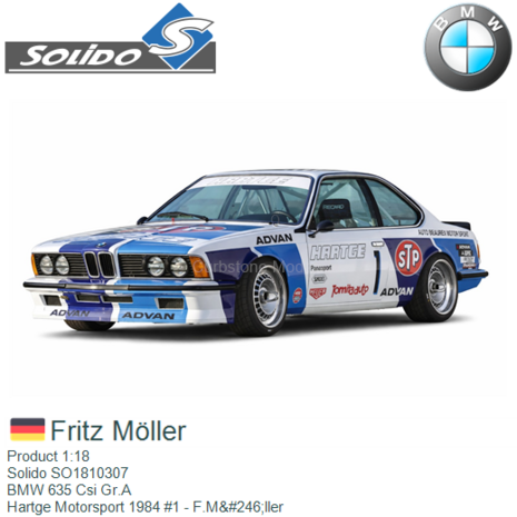 Product 1:18 | Solido SO1810307 | BMW 635 Csi Gr.A | Hartge Motorsport 1984 #1 - F.Möller