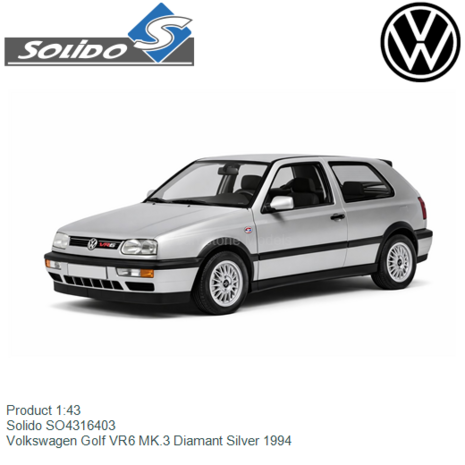 Product 1:43 | Solido SO4316403 | Volkswagen Golf VR6 MK.3 Diamant Silver 1994